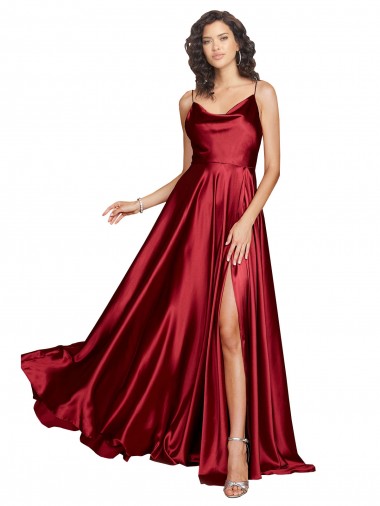 Online Silky Satin Low Back Long Spaghetti Straps A-Line Black Tie Formal Dress Canada