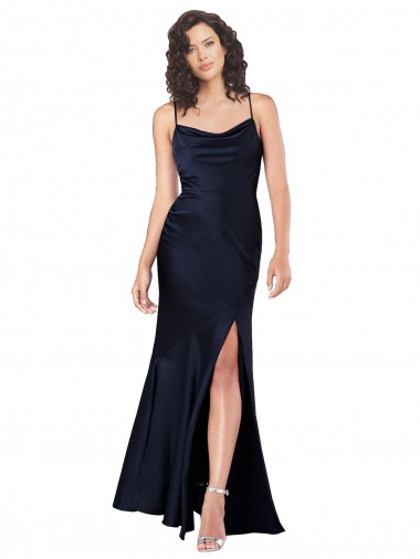 Online Silky Satin Long Cowl Neck A-Line Black Tie Formal Dress Canada