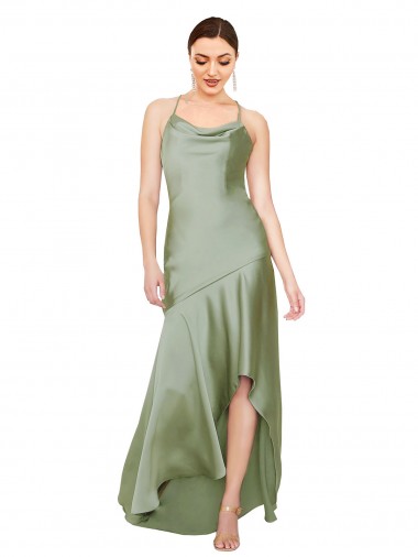 Online Silky Satin Criss Cross Open Back Long Cowl Neck A-Line High Low Formal Dress Canada