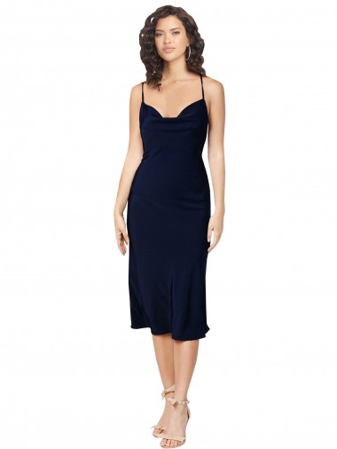 Online Silky Satin Criss Cross Open Back Midi Length Spaghetti Straps A-Line Formal Dress Canada