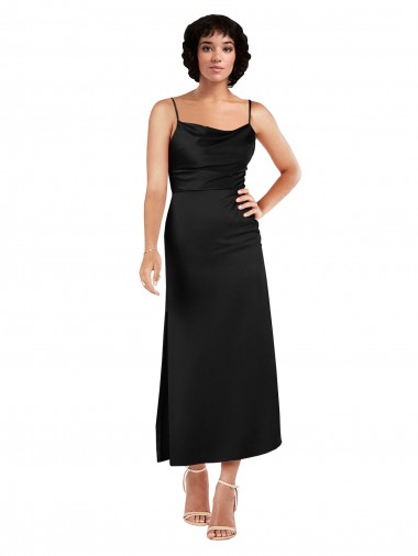 Online Silky Satin Tea Length Spaghetti Straps A-Line Formal Dress Canada