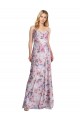 Stretch Satin & Floral Long Cowl Neck A-Line Formal Dress