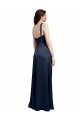 Stretch Satin Low Back Long Cowl Neck A-Line Formal Dress