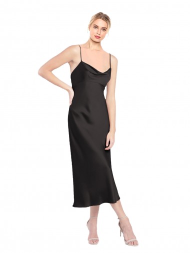 Online Stretch Satin Low Back Midi Length Spaghetti Straps A-Line Formal Dress Canada