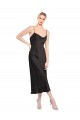 Stretch Satin Low Back Midi Length Spaghetti Straps A-Line Formal Dress