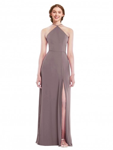 Online Chiffon Low Back Long Halter Neck A-Line Formal Dress Canada