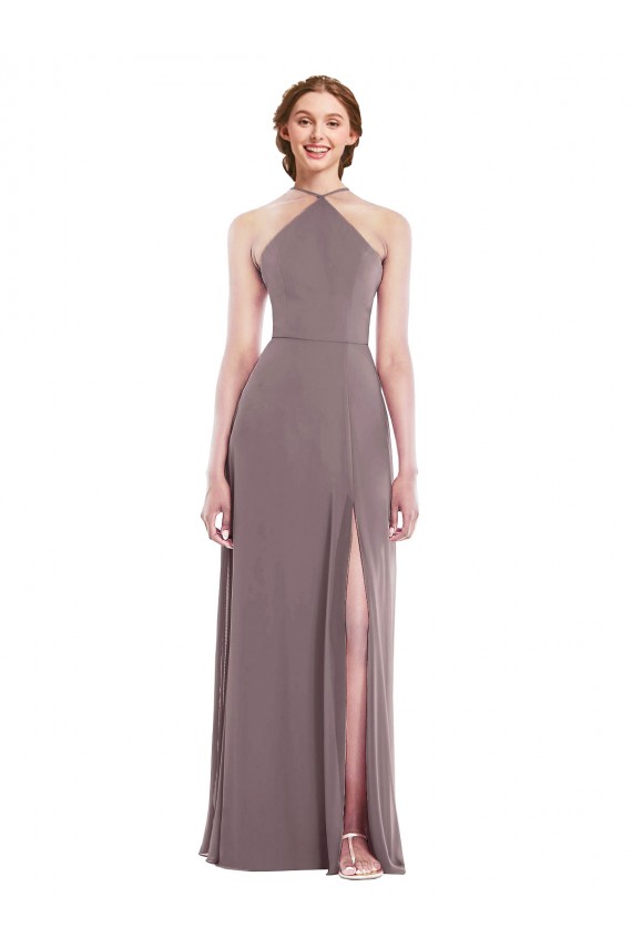 Chiffon Low Back Long Halter Neck A-Line Formal Dress