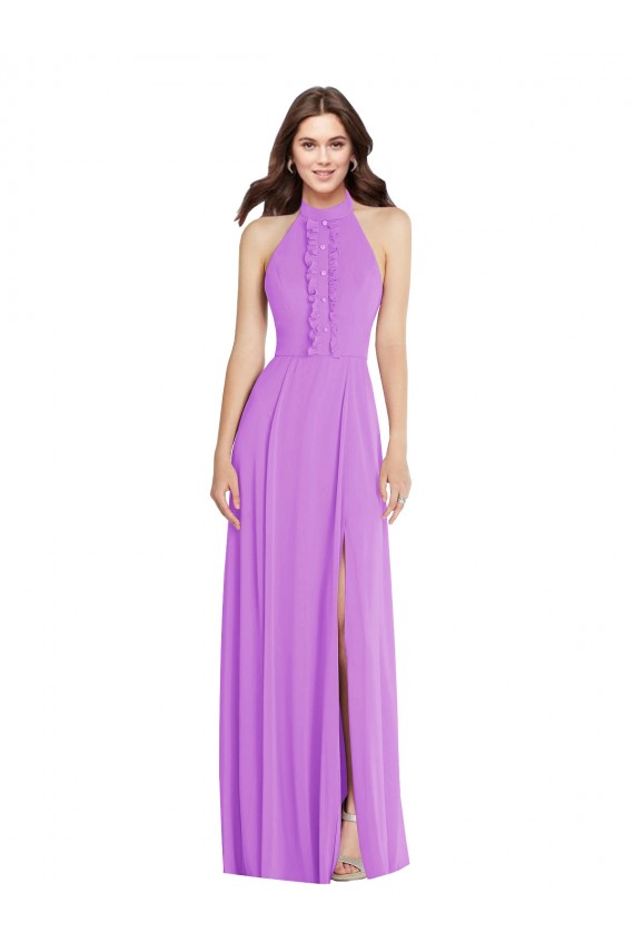 Chiffon Backless Long Halter Neck A-Line Formal Dress
