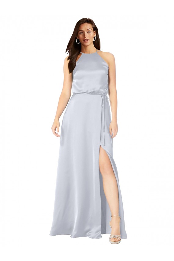 Silky Satin Low Back Long Halter Neck A-Line Formal Gowns