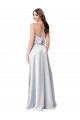 Silky Satin Low Back Long Halter Neck A-Line Formal Gowns