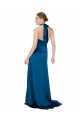 Silky Satin Open Back Long Halter Neck Peacock Blue A-Line Formal Dress