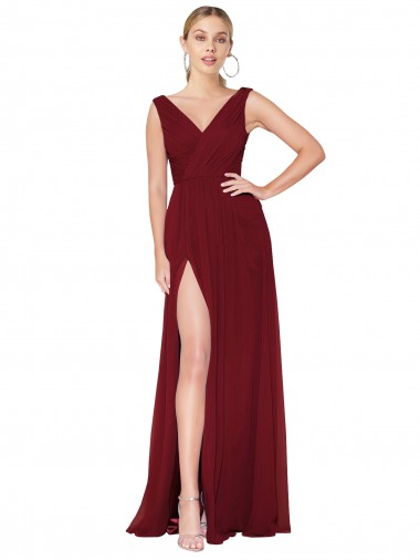 Online Chiffon V-Back Long V-Neck A-Line Black Tie Formal Dress Canada