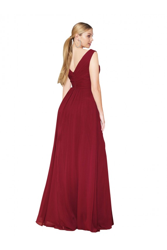 Chiffon V-Back Long V-Neck A-Line Black Tie Formal Dress