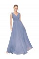 Chiffon V-Back Long V-Neck Dusty Blue A-Line Formal Dress