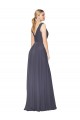 Chiffon V-Back Long V-Neck Dusty Blue A-Line Formal Dress