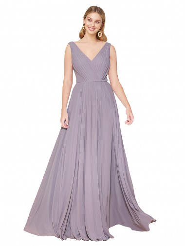 Online Chiffon V-Back Long V-Neck Dusty Rose A-Line Formal Dress Canada