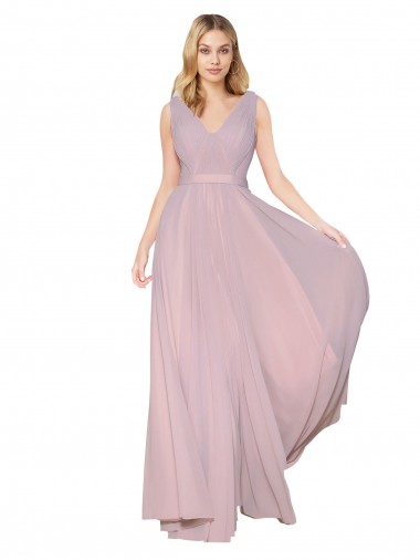Online Chiffon V-Back Long V-Neck Primrose A-Line Formal Dress Canada