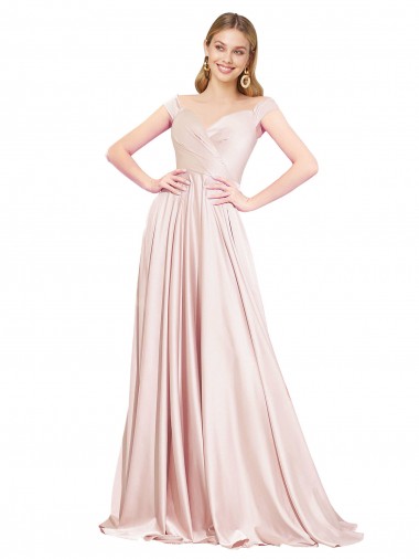 Online Satin Long Off the Shoulder A-Line Formal Dress Canada