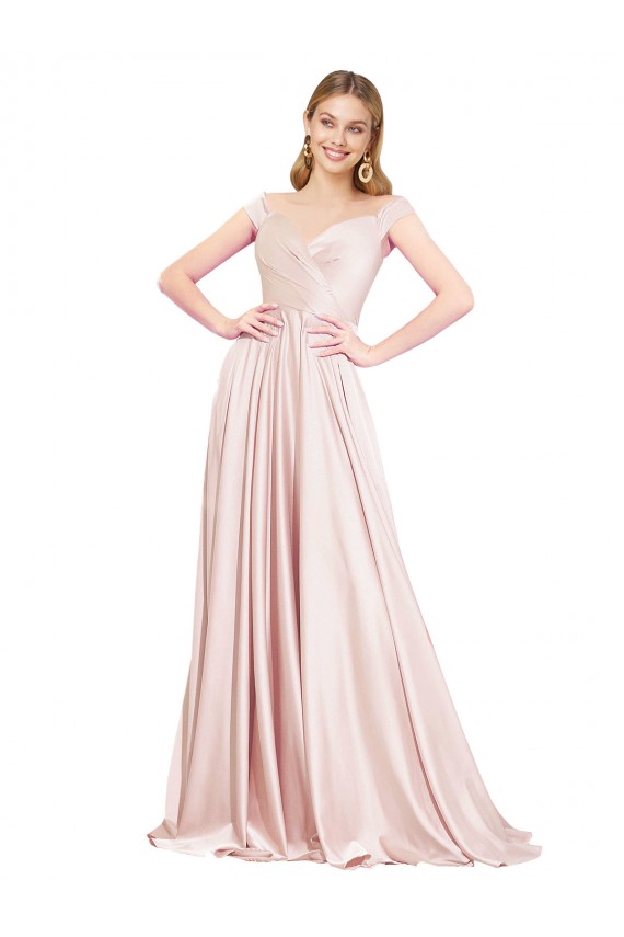 Satin Long Off the Shoulder A-Line Formal Dress