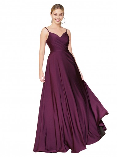 Online Stretch Crepe V-Back Long Spaghetti Straps A-Line Formal Dress Canada