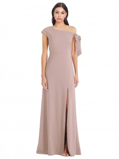 Online Stretch Crepe Long Off the Shoulder Dusty Pink A-Line Formal Dress Canada