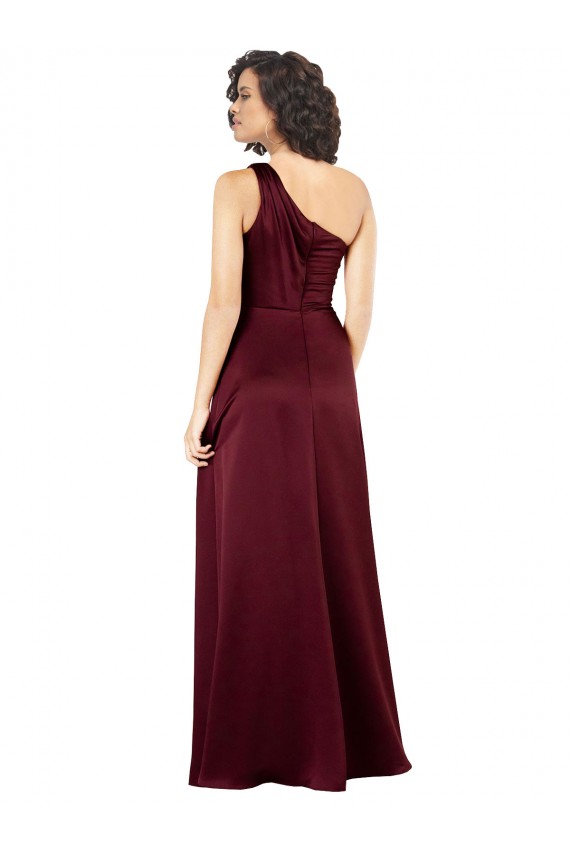 Silky Satin Long One Shoulder Burgundy A-Line Formal Dress