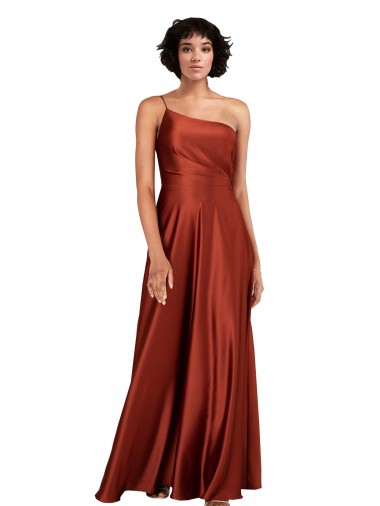 Online Silky Satin Long One Shoulder Burnt Orange A-Line Black Tie Formal Dress Canada