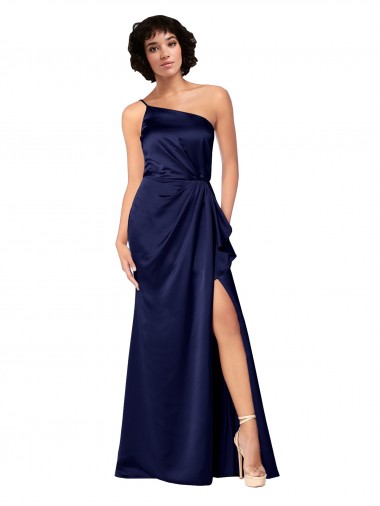 Online Silky Satin Long One Shoulder A-Line Black Tie Formal Dress Canada