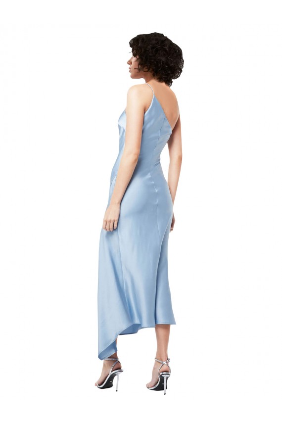 Silky Satin Midi Length One Shoulder A-Line Formal Dress