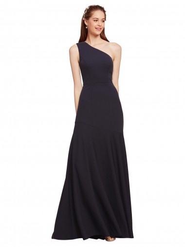 Online Stretch Crepe Long One Shoulder Dark Navy A-Line Formal Dress Canada