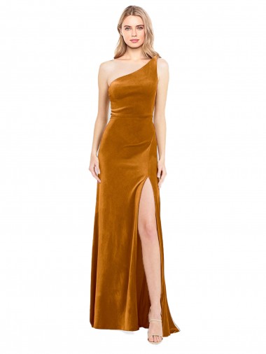 Online Stretch Velvet Long One Shoulder A-Line Formal Dress Canada