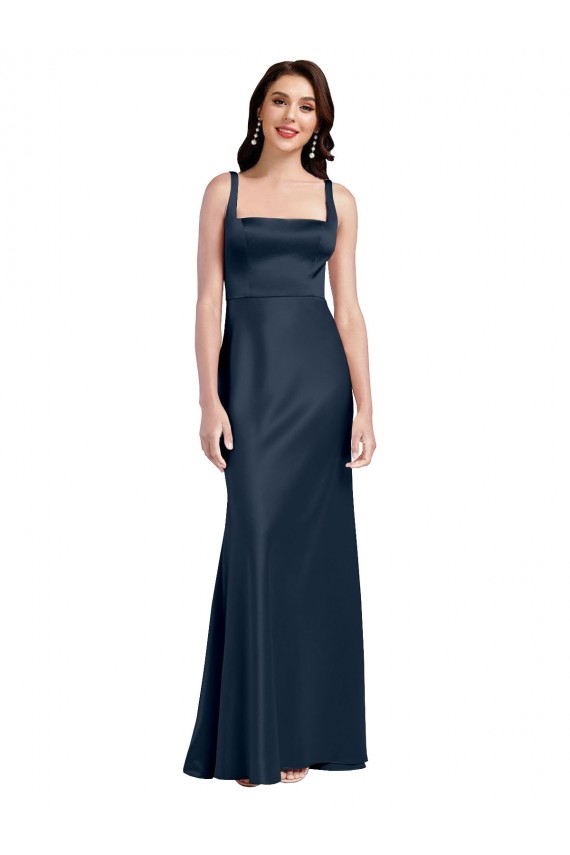 Stretch Satin Low Back Long Square Neck A-Line Formal Dress