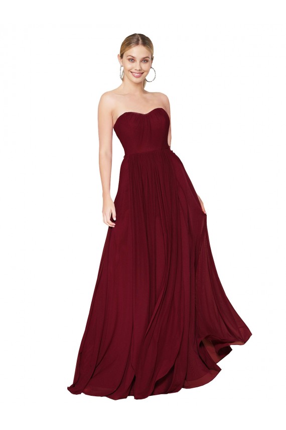 Chiffon Sleeveless Sweetheart Burgundy A-Line Formal Dress