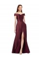 Satin Long Off the Shoulder Burgundy Gold A-Line Black Tie Formal Dress