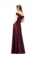 Satin Long Off the Shoulder Burgundy Gold A-Line Black Tie Formal Dress