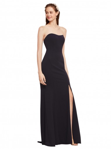 Online Stretch Crepe Low Back Long Strapless Dark Navy A-Line Formal Dress Canada