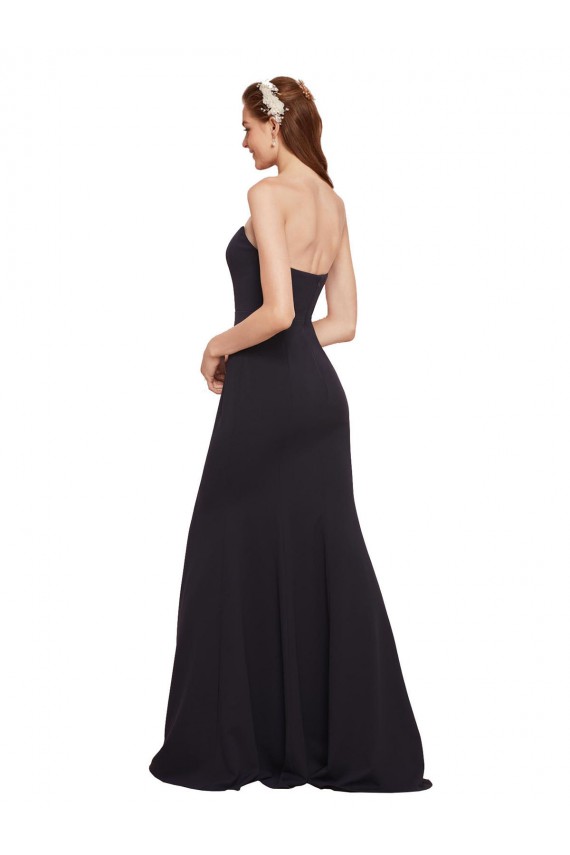 Stretch Crepe Low Back Long Strapless Dark Navy A-Line Formal Dress