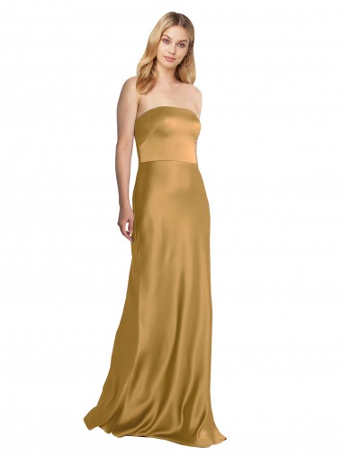 Online Stretch Satin Long Strapless A-Line Formal Dress Canada