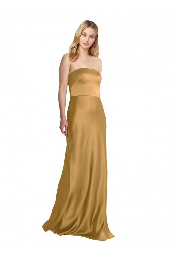 Stretch Satin Long Strapless A-Line Formal Dress