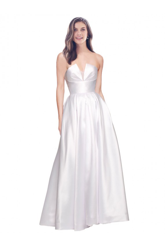 Stretch Satin Low Back Long Strapless A-Line Formal Dress