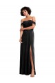 Stretch Velvet Long Off the Shoulder Black A-Line Formal Dress