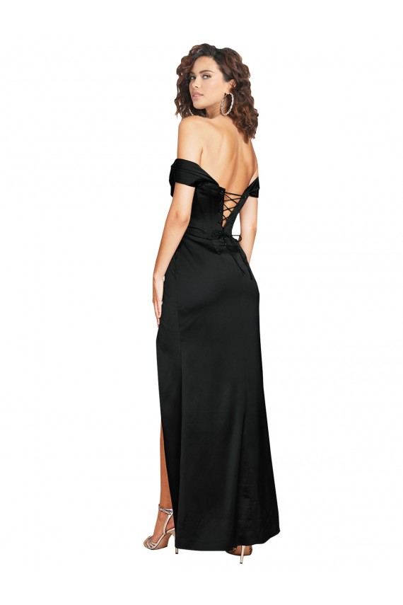 Silky Satin Low Back Long Sweetheart A-Line Black Tie Formal Dress