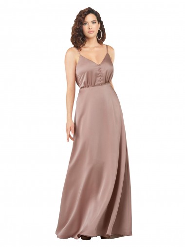Online Silky Satin Long V-Neck A-Line Formal Dresses Canada