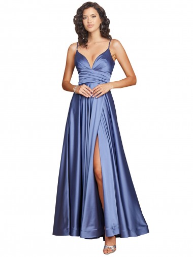 Online Silky Satin Low Back Long Spaghetti Straps A-Line Black Tie Formal Gowns Canada