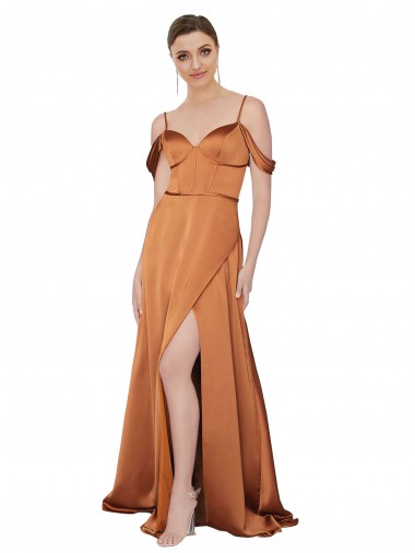Online Silky Satin Low Back Long Spaghetti Straps Orange A-Line Formal Dress Canada