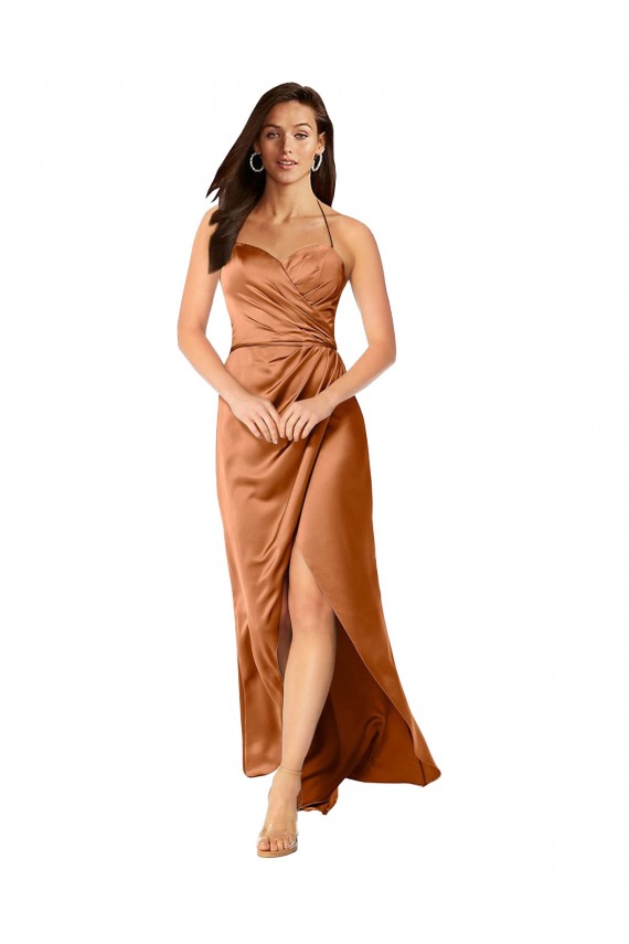 Silky Satin Low Back Long Spaghetti Straps A-Line High Low Formal Dress
