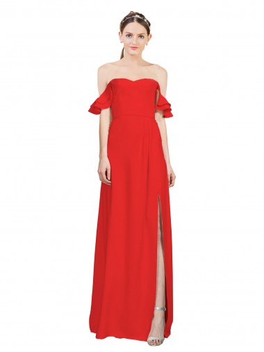 Online Stretch Crepe Long Off the Shoulder Red A-Line Formal Dress Canada