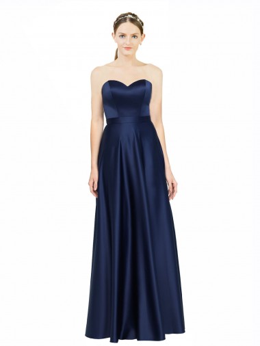 Online Stretch Satin Low Back Long Sweetheart A-Line Black Tie Formal Gowns Canada
