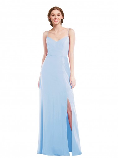 Online Chiffon Long Spaghetti Straps Light Sky Blue A-Line Formal Dress Canada