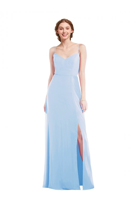 Chiffon Long Spaghetti Straps Light Sky Blue A-Line Formal Dress